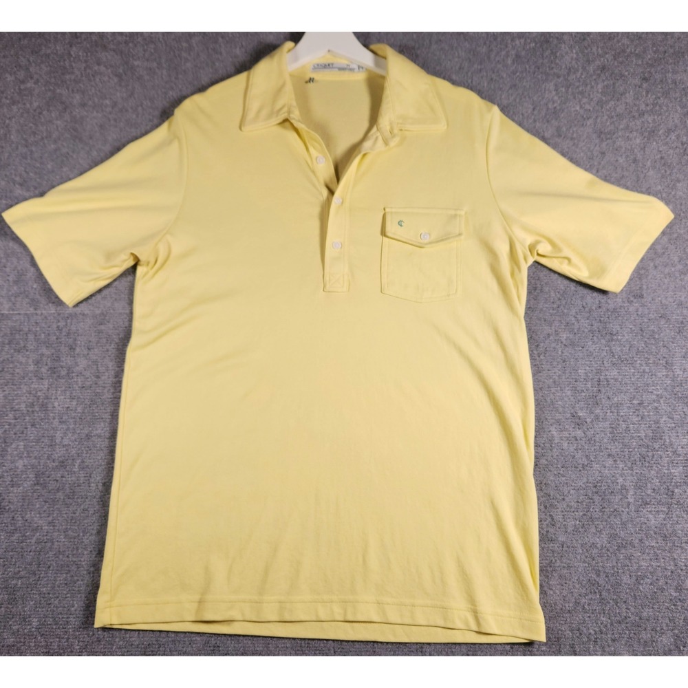 Criquet Polo Shirt Mens M Yellow Short Sleeve Button Flap Pocket Logo EXCELLENT